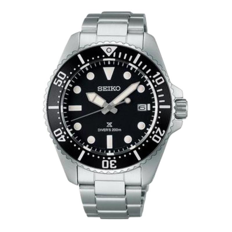 

SEIKO 200 meters waterproof solar Quartz Steel Strap 41mm men s watch black dial SNE597P1 чорний