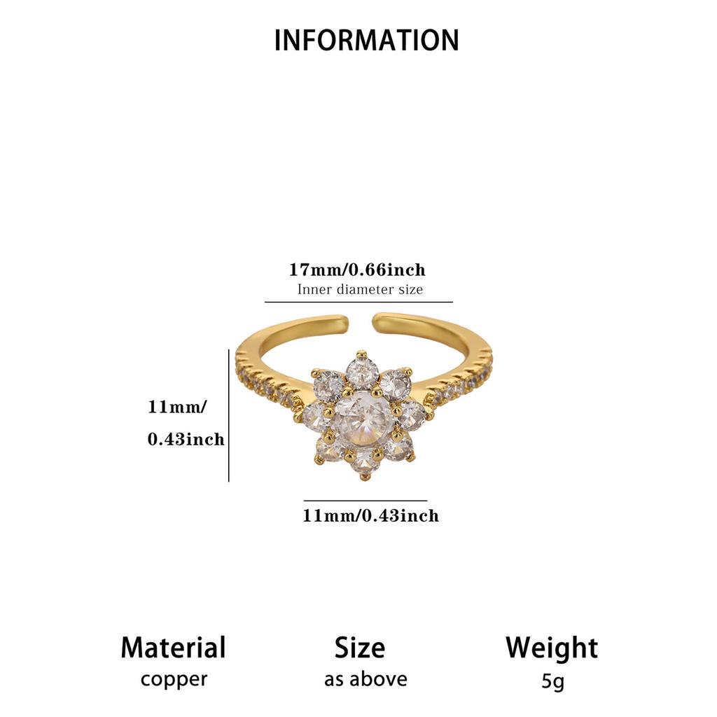 Elegant Zircon Sunflower Rings For Women Gold Color Stainless Steel Sunflower Adjustable Ring Bridal Wedding Jewelry Gift