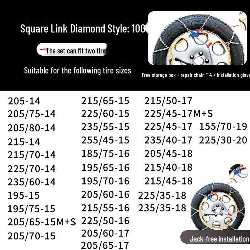 Winter Emergency Stainless Steel Anti-Skid Tire Chains for Cars, Trucks, and Vans