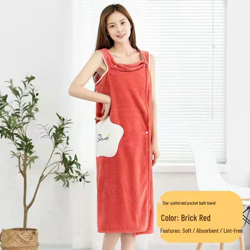 Women's Star Pattern Coral Fleece Bathrobe – Absorbent, Non-Shedding, Wearable or Wrap Towel.