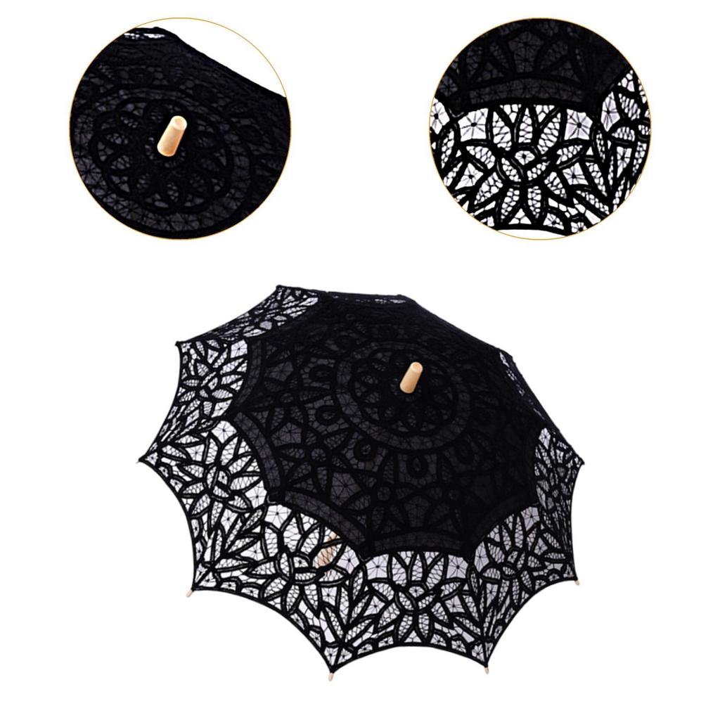 Lace Parasol Handhold Photo Props Handmade Lace Umbrella Retro Design Long Handle Umbrella for Stage Performance Tea Party