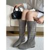Autumn High-top Boots Comfortable Hollow High-heeled Women's Boots Inner Heightening Cool Boots Round Head Fashion Boots