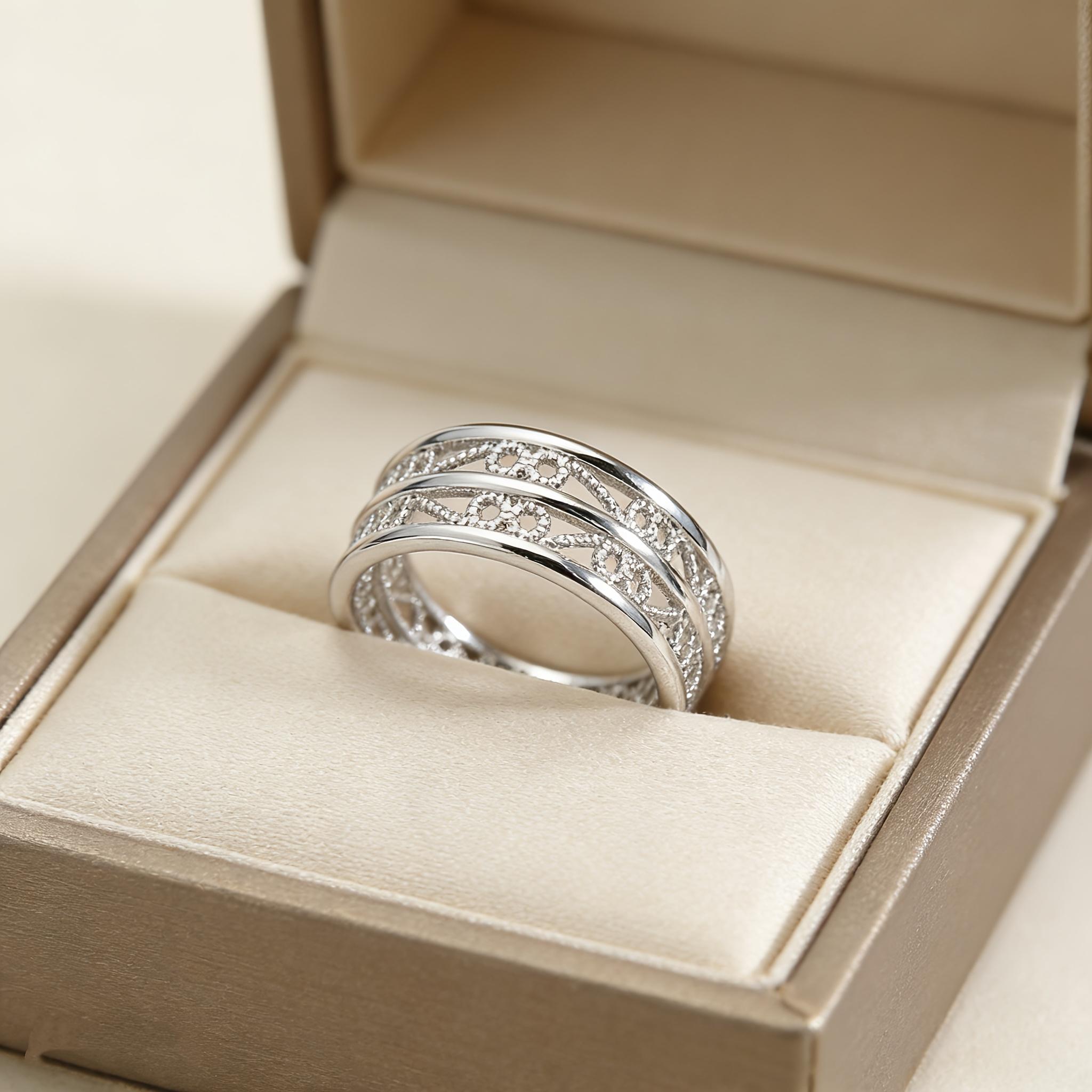 Exquisite Hollow Lace Eternity Ring, Hollow Lace Filigree Three-Layer Stackable Ring, Suitable for Teenagers 8