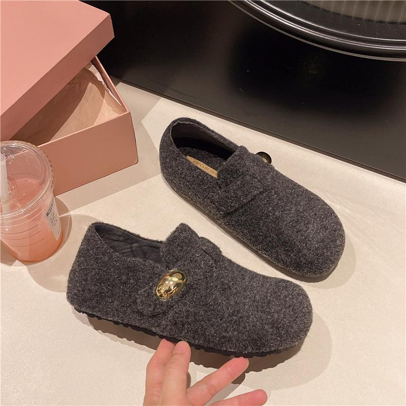 Bread Mao Mao shoes women's shoes wear 2025 autumn and winter new velvet Internet celebrity fashion pearl platform home cotton shoes