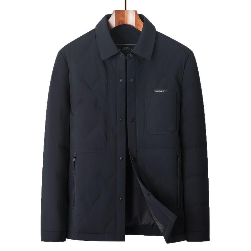 Men's White Shirt-Style Duck Down Jacket: Single-Breasted, Lapel, Warm, Business Casual Coat for Middle-Aged.