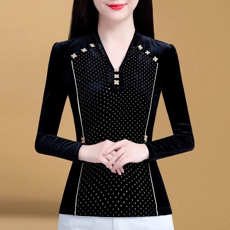 

Женский осенне-зимний новый топ с V-образным вырезом, вышивкой, расклешенными рукавами, модный, однотонный, облегающий, минималистичный, повседневный, с длинным рукавом L чёрный