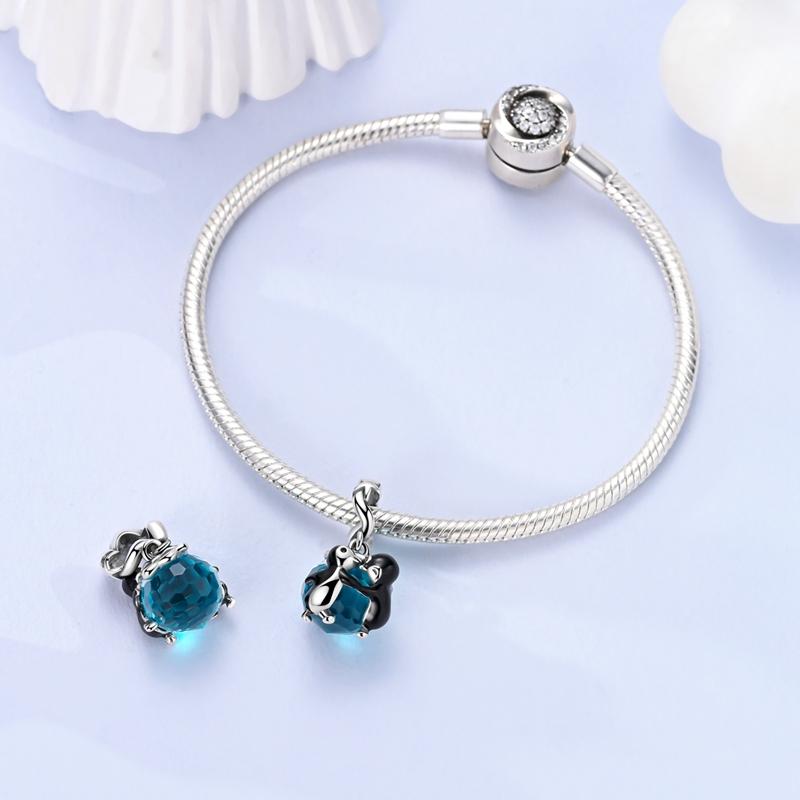 Blue Copper Galaxy Star & Moon Murano Charm Fit Original Bracelet Lucky Cyan Clover Charm Diy Necklace Jewelry