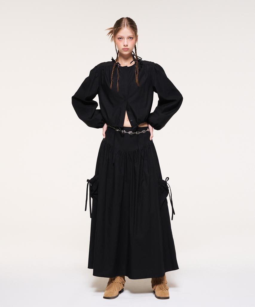 Etmont Shirring Pocket Long Skirt, Black