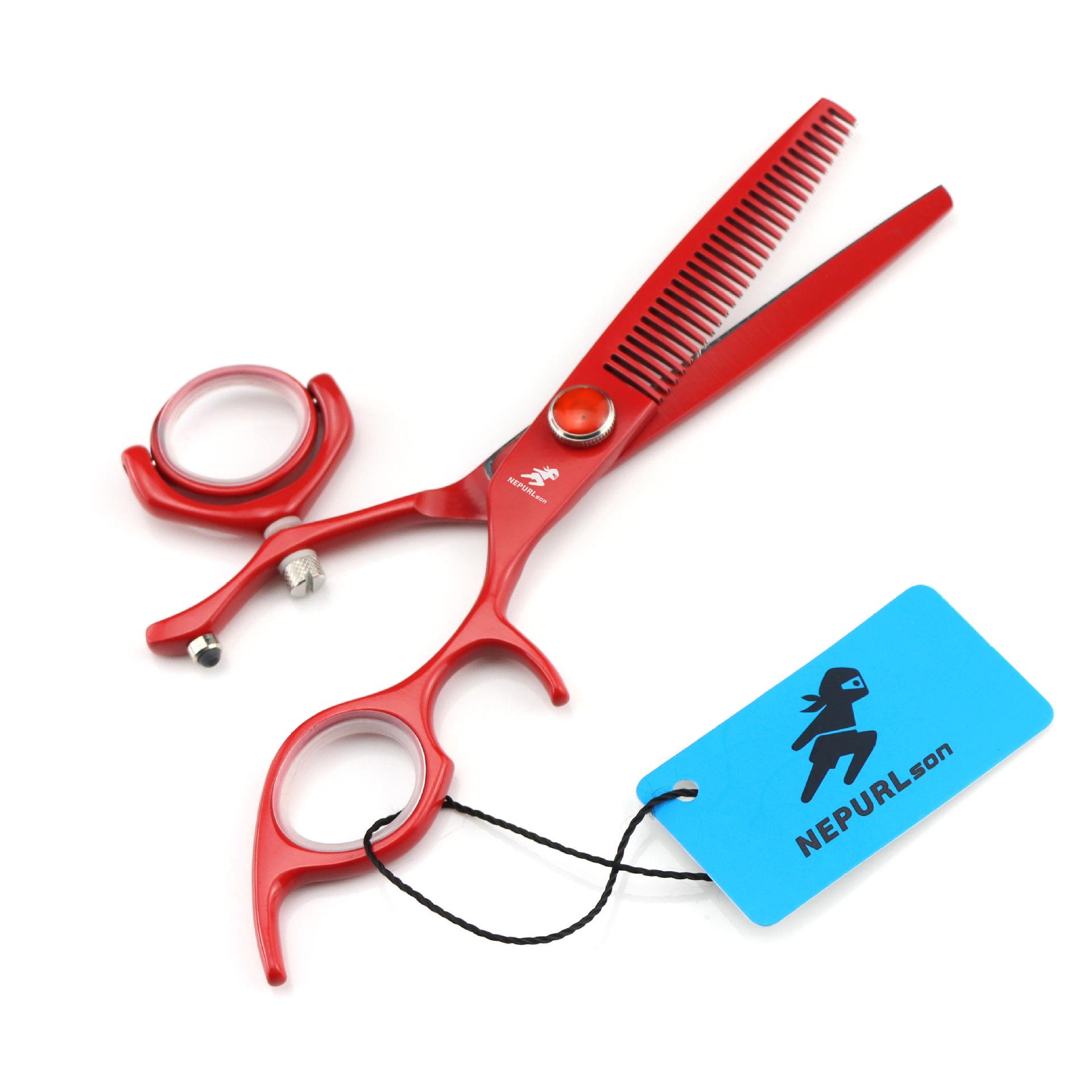 Red Baked Paint 6.0 Barber Shears Set: Straight, Thinning & 360° Rotating Handle