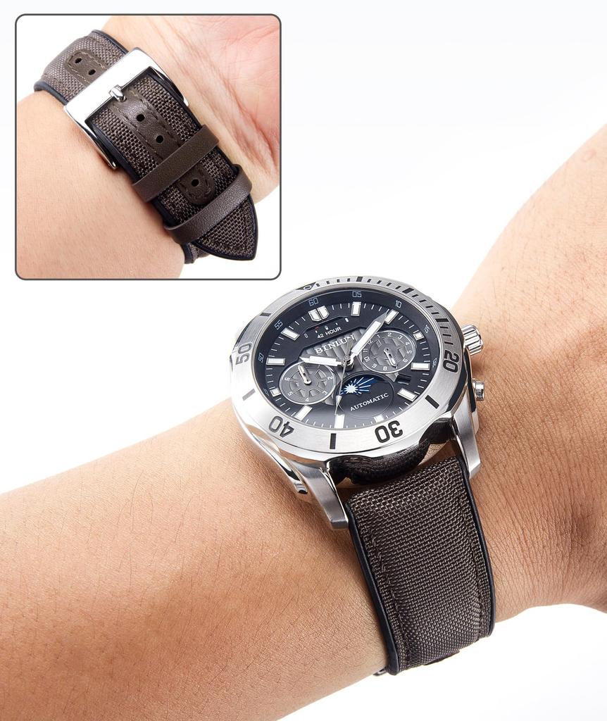 BINLUN Nylon Silicone Watch Quick Release Canvas and Rubber Hybrid Replacement Watch Band for Men and 9 Buckle Strap, 18mm, 19mm, 20mm, 21mm, 22mm,