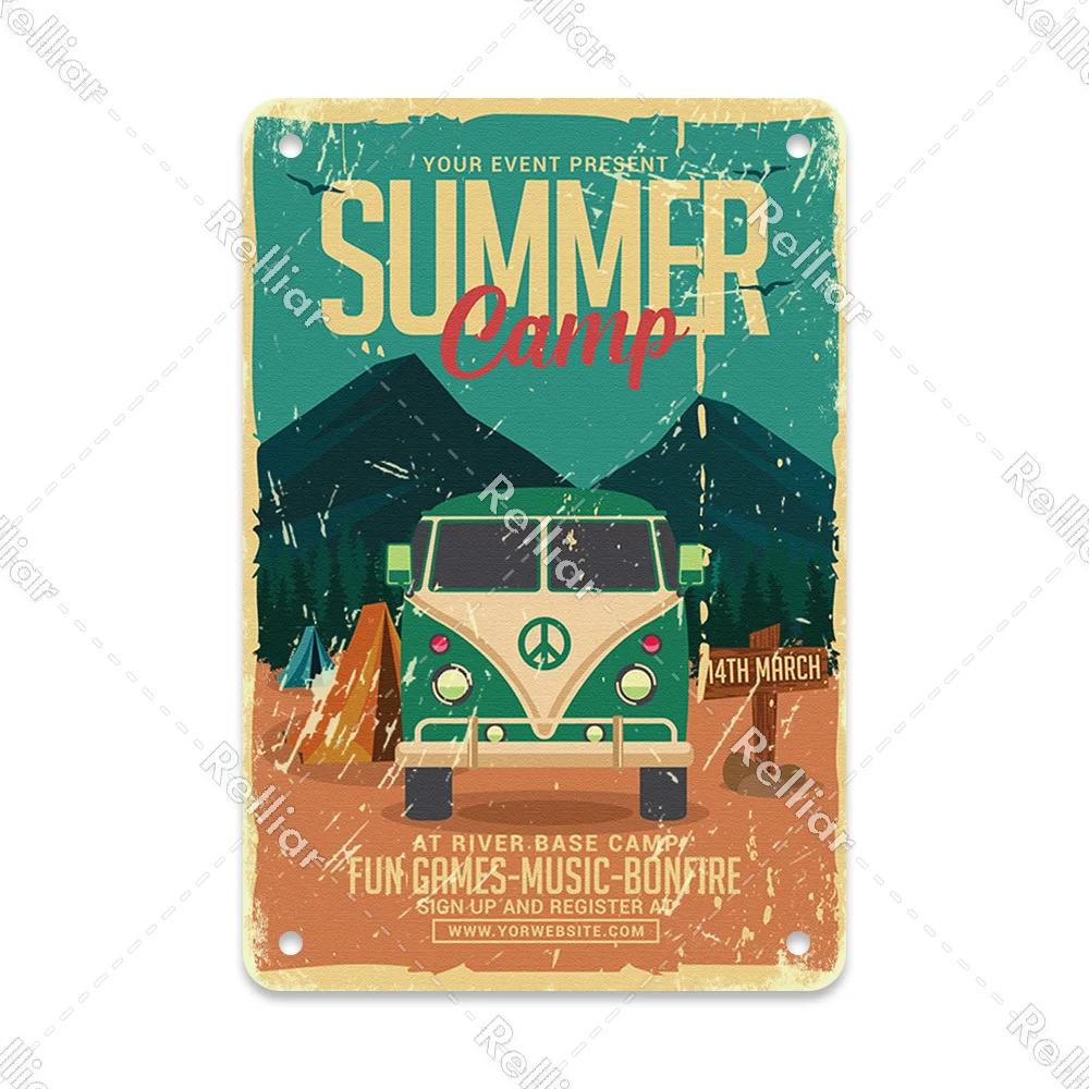 Retro Happy Camper Dekoracyjny Talerz Przygoda na Zewnątrz Metalowy Znak Blaszany Symbol Dzikiej Przyrody Ornament Plakat Dekoracja Domowego Baru Klubu Tablica