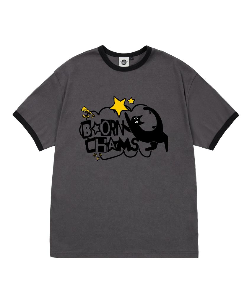 BORN CHAMPS [4 Colors] Star Cat Women'S Fleece Ringer Short Sleeve T-Shirt B25St54