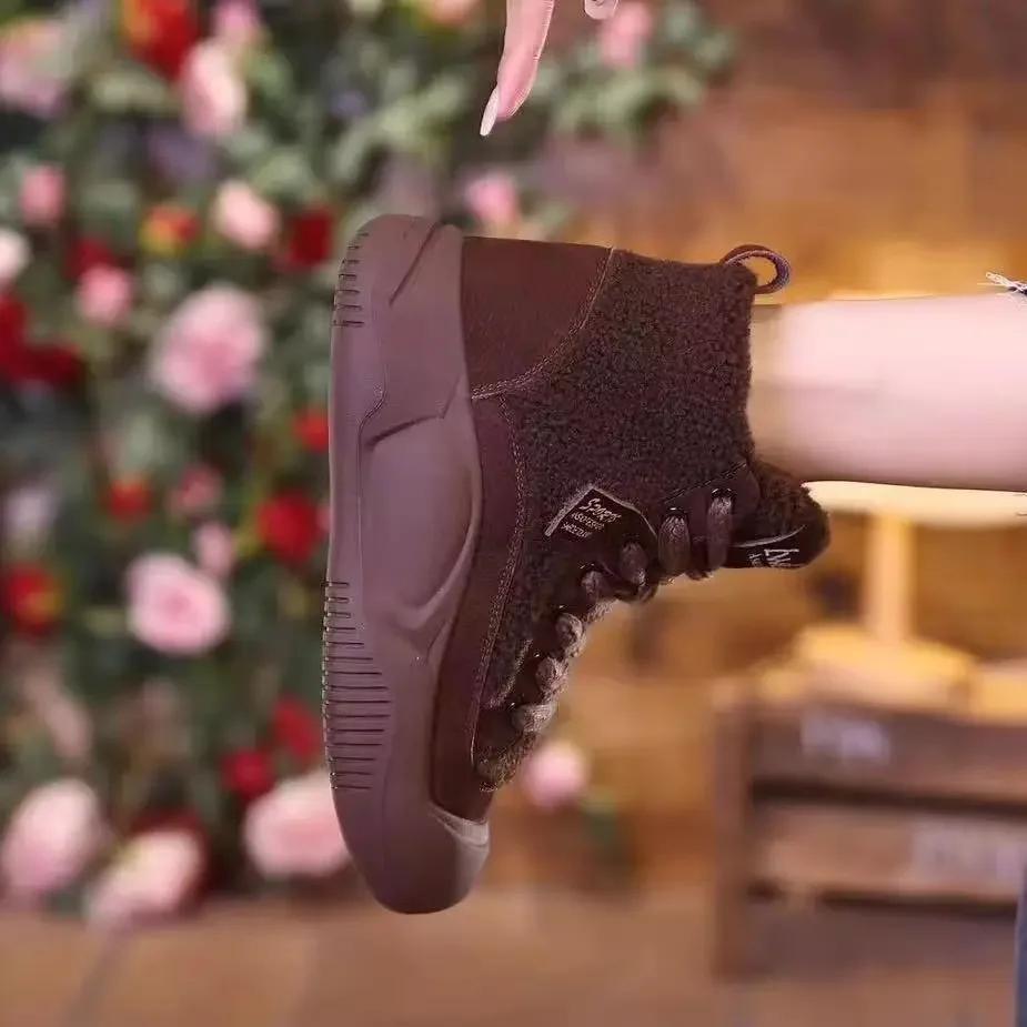 2025 Autumn/Winter New High Lift Cotton Boots with Velvet Warmth Thick Bottom Snow Boots Outdoor Casual Non Slip Cotton Shoes