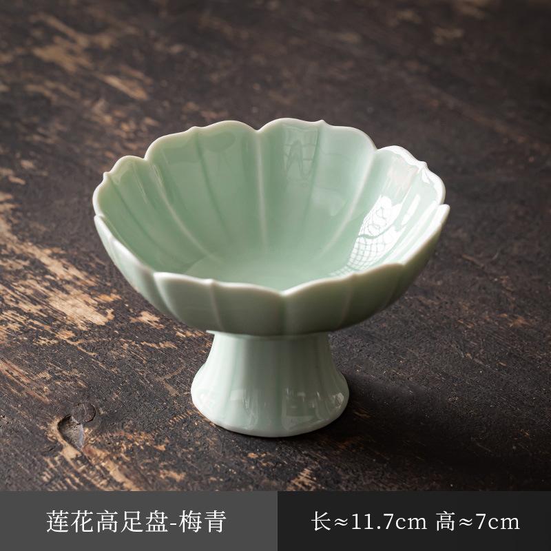 Čínská keramická mísa na ovoce na vysoké noze Zenová mísa na občerstvení pro Buddhu Talíř na pečivo Vynikající talíř na svačinu na vysoké noze Zásnubní talíř