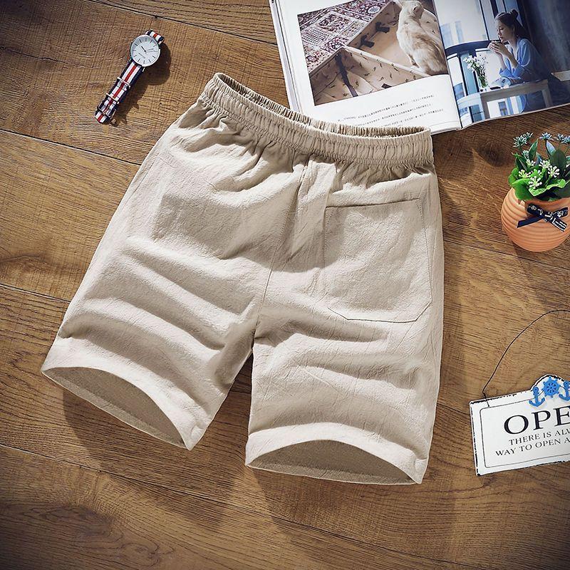 Summer Casual Korean Cotton and Linen Shorts Men's Plus Fat Plus Fat Fat Guy Plus Size Beach Pants Linen Five-point Pants