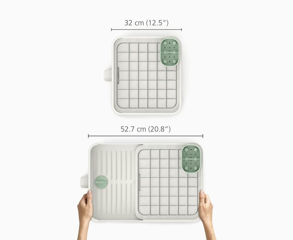 Joseph Joseph Extend Telescopic Drainer Drying Rack for Sinks with Removable Cutlery Holder and Swivel Drainer Spout Off 85071 - - White/Green