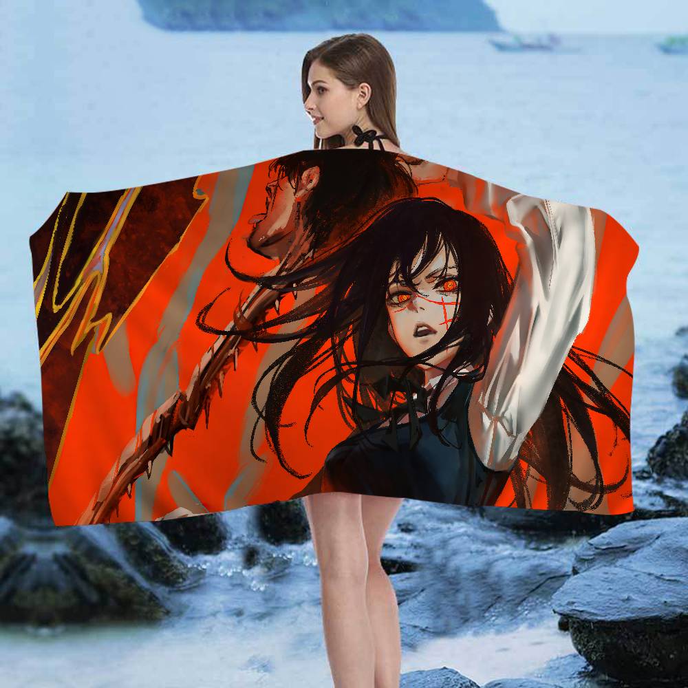 Asa Mitaka Chainsaw Man Anime Microfiber Blanket Quick Drying Beach Towels Oversized Printing Super Absorbent Pool Towel Blanket