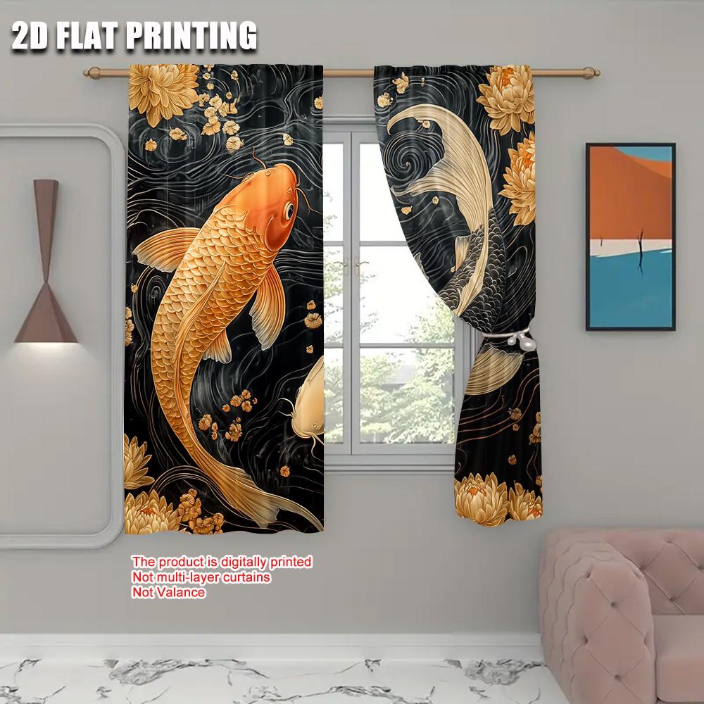 2pc    Window Drapes koi Versatile Polyester  Without Electricity Festive Backdrops Suitable for Party Decor