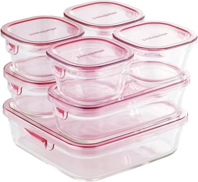 Iwaki Glass Storage Set of Pack Heat-Resistant Containers, Pink, 7, & Range, PS-PRN-P7