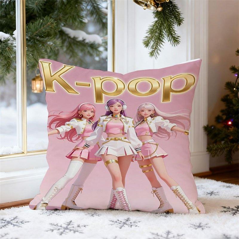 1Pc Kpop Style Girl Group Print Throw Pillow Cover,Suitable For Sofa,Bedroom,Living Room,A Trendy Gift For Kpop Style Fans
