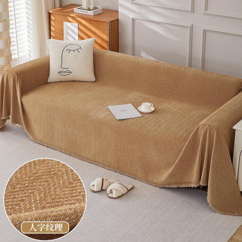 Современный простой чехол для дивана из синели с рисунком «елочка» — фото 13