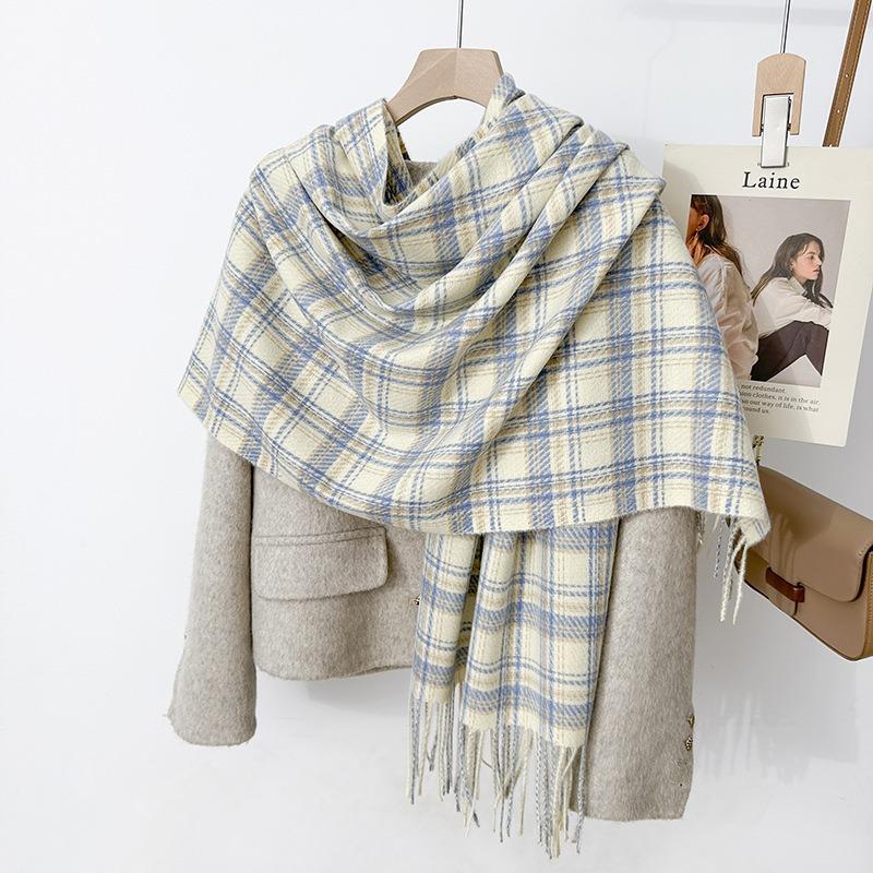 Women S Plaid Scarf Winter Warm Thick Faux Cashmere Versatile Shawl
