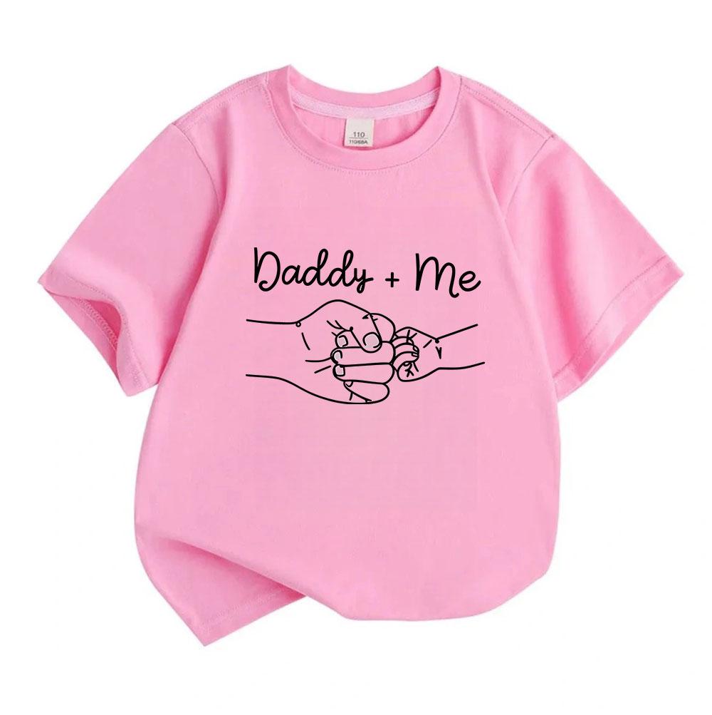 Kids Boys Girls 100% Cotton Crew Neck Short Sleeve T-Shirt, Sweet Daddy and Me Hand in Hand Pattern Casual Soft Tops for Toddlers Family Parent-Child