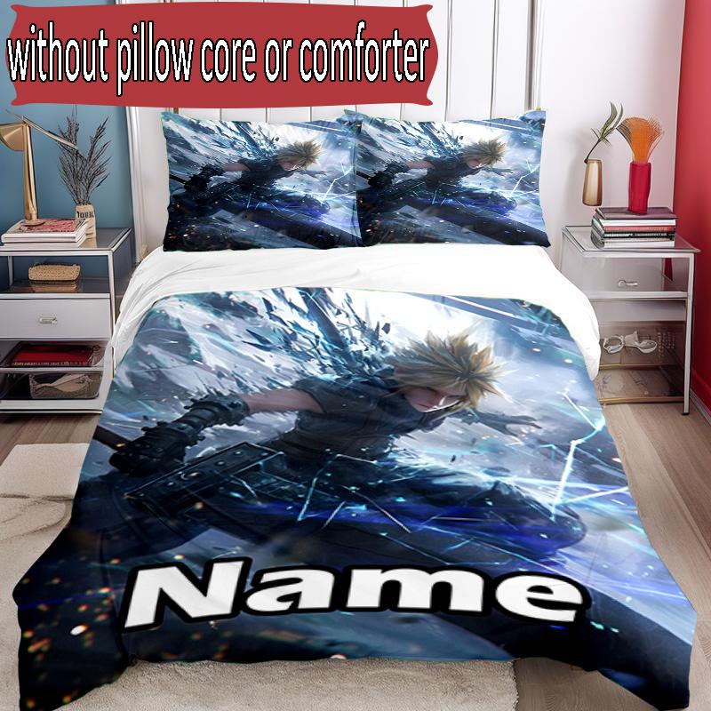 3pcs Duvet Cover Set (1*Duvet Cover + 2*Pillowcase, Without Core), Custom Name Final Fantasy Pattern Bedding Set, Home Bedroom Decor Gift