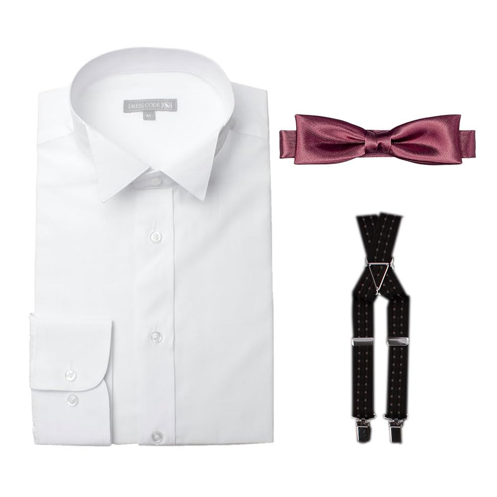 

[Dress Code 101] Groom s Accessories 3-Piece Set: Wing Collar Shirt, Bow Tie, Suspenders