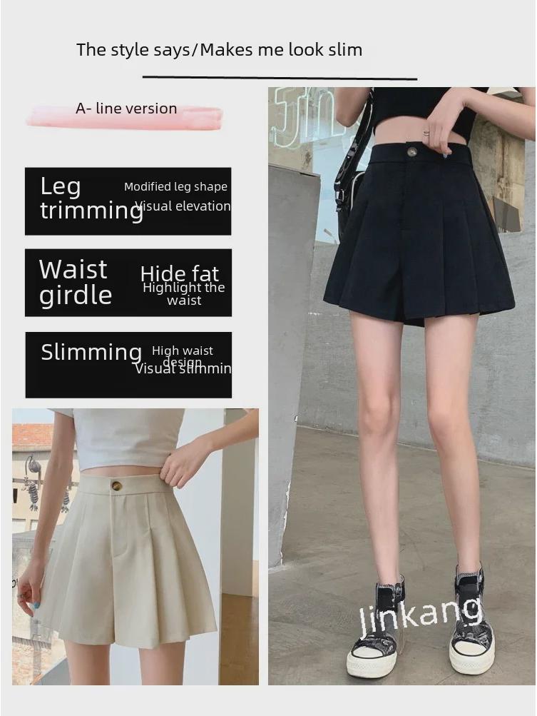 Women's Summer Wide-Leg A-Line Pleated Shorts, 2023: Slim, Loose Fit, Elastic Waist, Large Size Casual Pants
