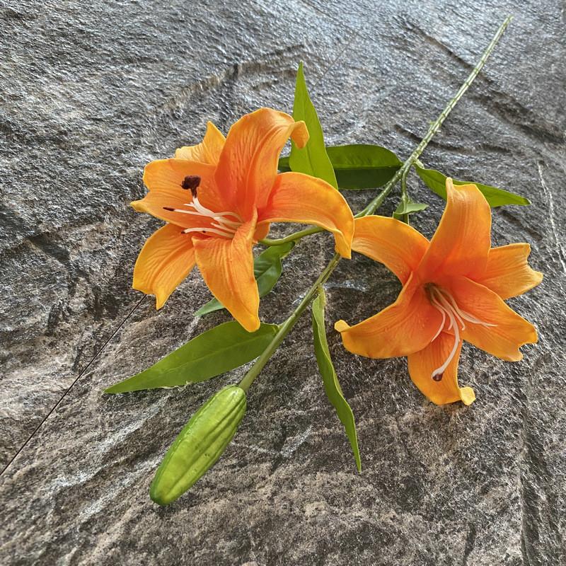 Long Pu Threehead Lily Artificial Flower Decor For Home And Photography Displays