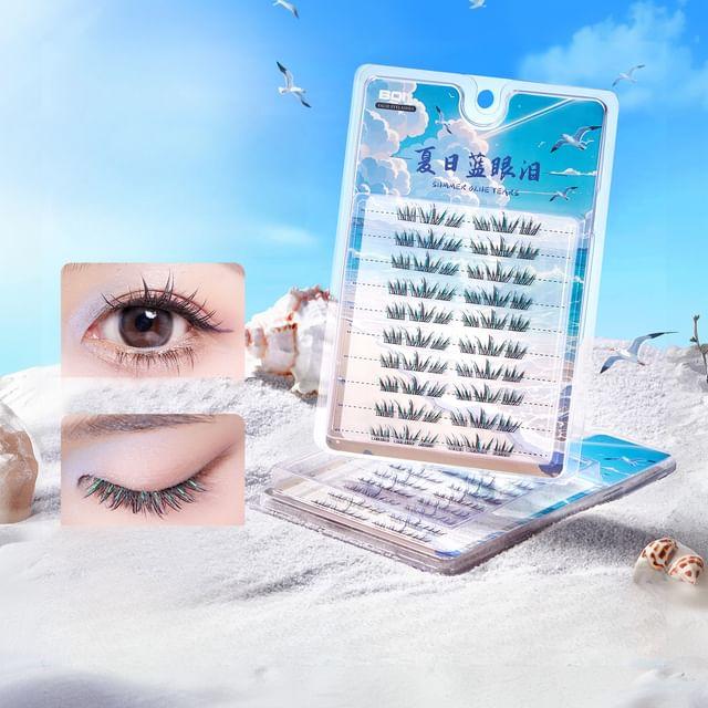 Jesireca - Набор накладных ресниц пучками с блестками и шипами Blue & Black - One Size