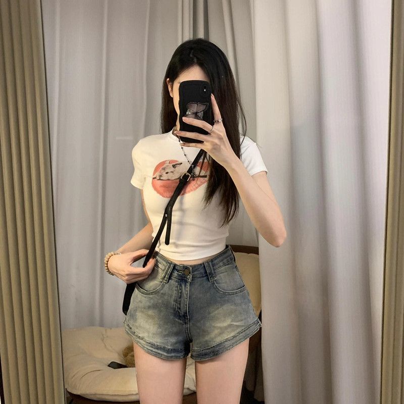 

Черные Модные Джинсовые Суперкороткие Шорты Женские Летние Сексуальные Брюки Со Средней Посадкой Маленький Размер XS Облегающие Футляр Горячие Шорты 411-Retro Blue XS