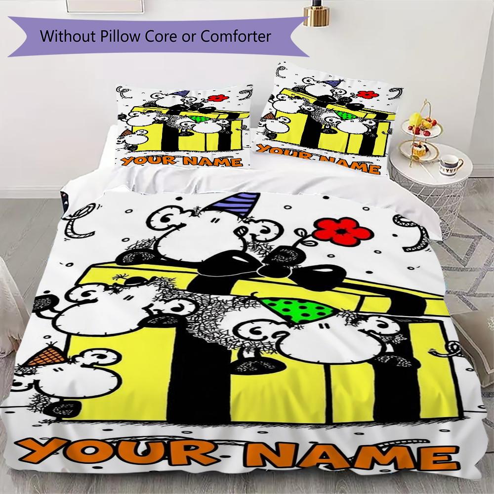 Custom Name Sheepworld Pattern Bedding Uilt Set Uilt Cover Pillowcase Home Decoration Birthday Gift (1*duvet Cover+2*pillowcase Without Core)