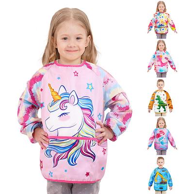 Kids Aprons for Girls Waterproof Toddler Art Smock Painting for Girls with Long Sleeve and 3 Pockets