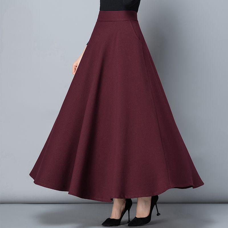 Herbst- und Winterrock Damen Ethnischer Stil Druck Hoher Bund A-Linie Rock Mittellang Großer Schwingender Rock Tanzender Winterrock