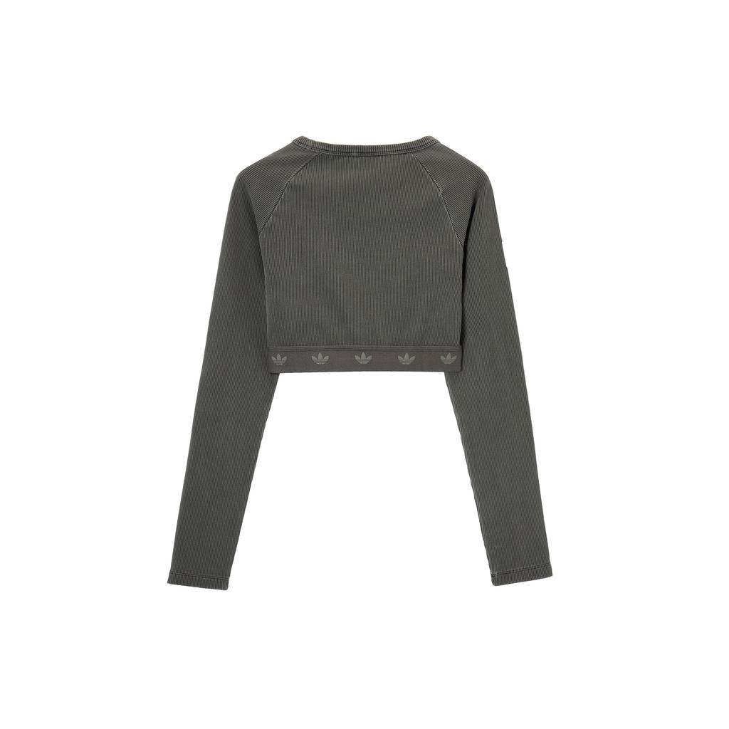 adidas Womens Ribbed Long Sleeve Crop Top Black Women Streetwear JD0014