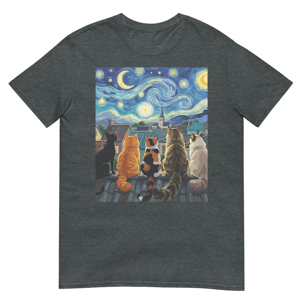 Funny Cat StarryNight Van Gogh Cats Rooftop Scene Feline TShirt