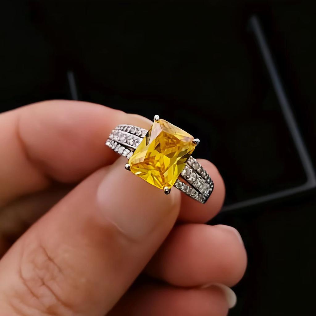 Sansheng Iii Square Damenring Simulation 8X10 Rechteck Amethystring Weiblichkeit Hochkarätiger Diamantring