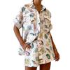 2026 Spring Women's Fashion: European & American Printed Short-Sleeve Shirt and Tie-Up Pants Set