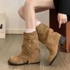 Brown Maillard Style Retro Thick-heeled Boots Children's 2025 New Autumn Skirt with Thin and Heightened Trousers Short Boots