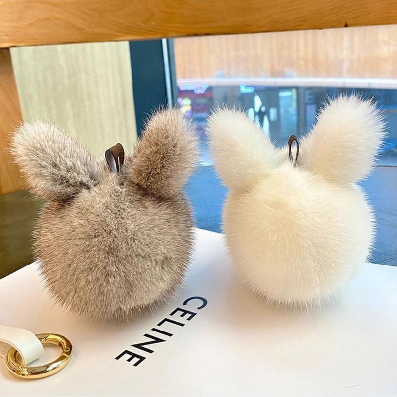Mini Cute Rabbit Hairball Keychain Pendant Lovely Hanging Decorations Keyring Charm for Purse Bag Backpack Handbag