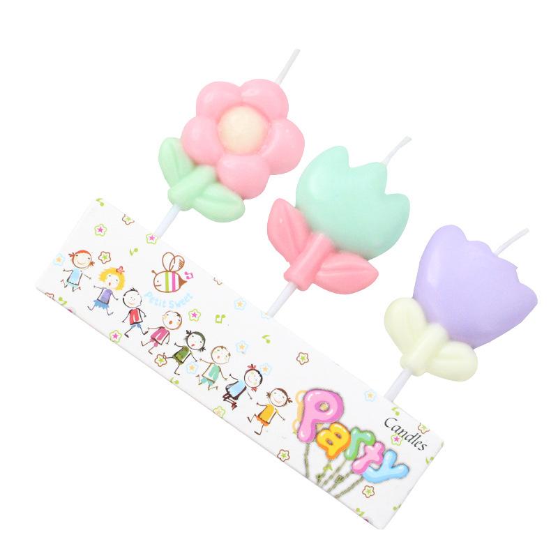 Ins Wind Flowers Birthday Candles Spring Retro Color Cartoon Tulip Children Party Baking Candles