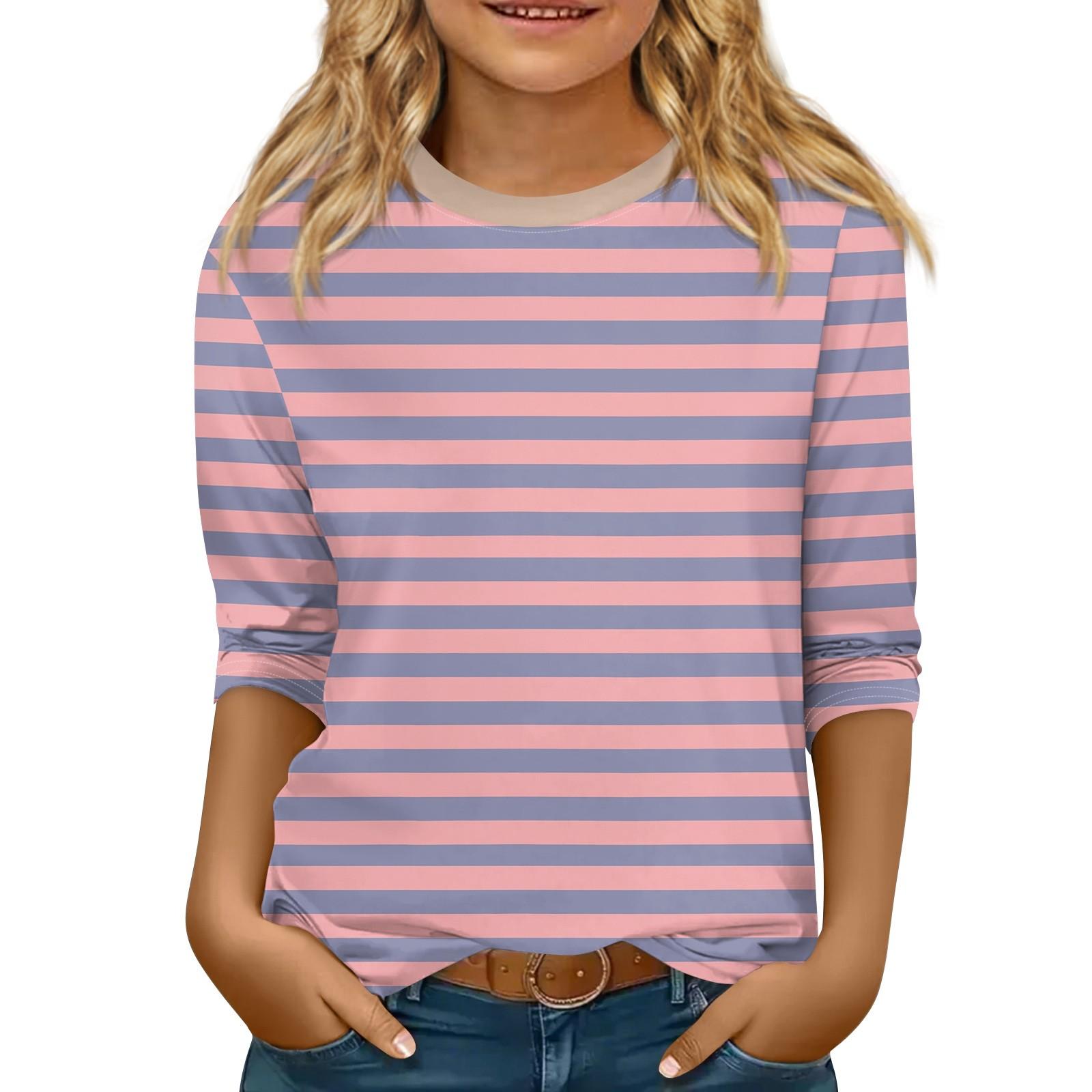 

Детская футболка с рукавом 3/4, повседневная футболка с принтом, круглый вырез, блузка-пуловер 140 розовый