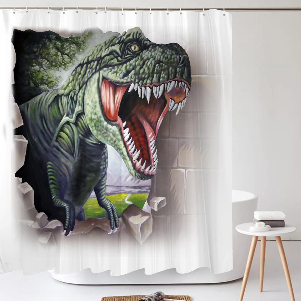 Lustiger Hund Dinosaurier Wasserdichter Polyester Duschvorhang Mit Haken Für Badewanne Kreativität Badezimmer Sichtschutz Heimdekoration Wandtuch