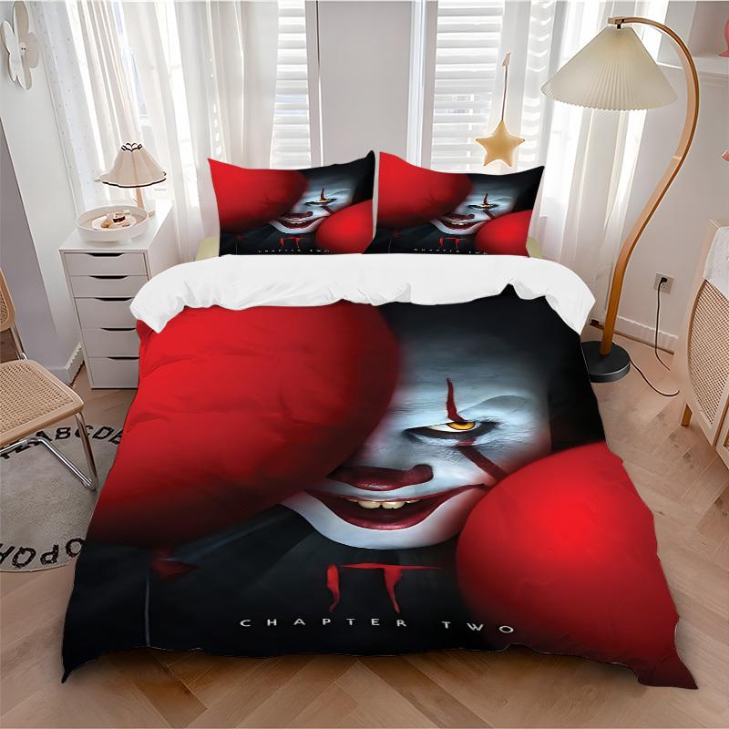 

3pcs Horror It Clown Bedding Set, Soft Polyester Duvet Cover and Pillowcases Machine Washable Seasons all suitable009 135x200cm