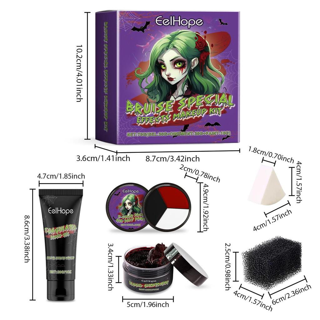 EELHOPE Vampire Cosmetic Set &Bruise Special Effects Makeup Kit & Fake Blood For Halloween Festival And Masquerade Party Looks
