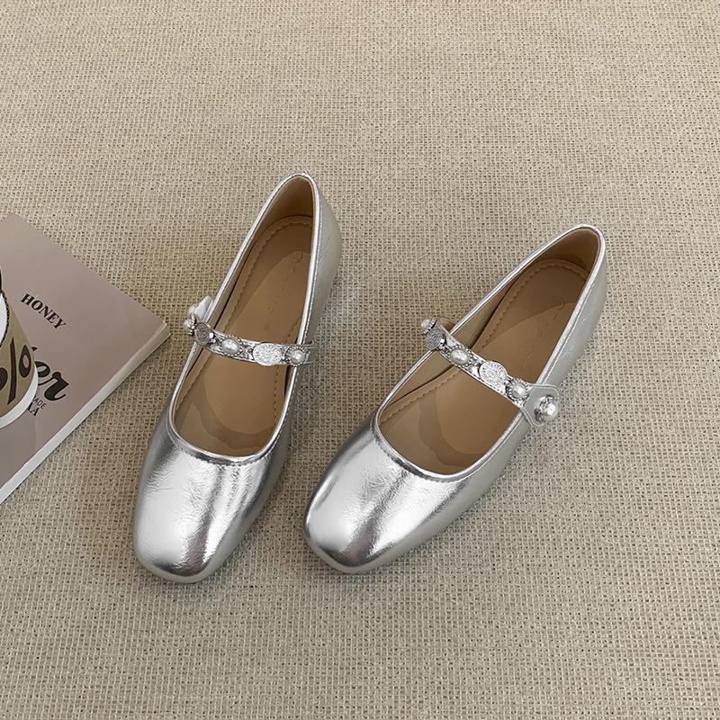 

Квадратный носок, внутренняя высота увеличена, одинарная обувь, женская, повседневная, для вождения, Мэри Джейн, для улицы, для шопинга, туфли из мягкой кожи, женские 40 серебряный