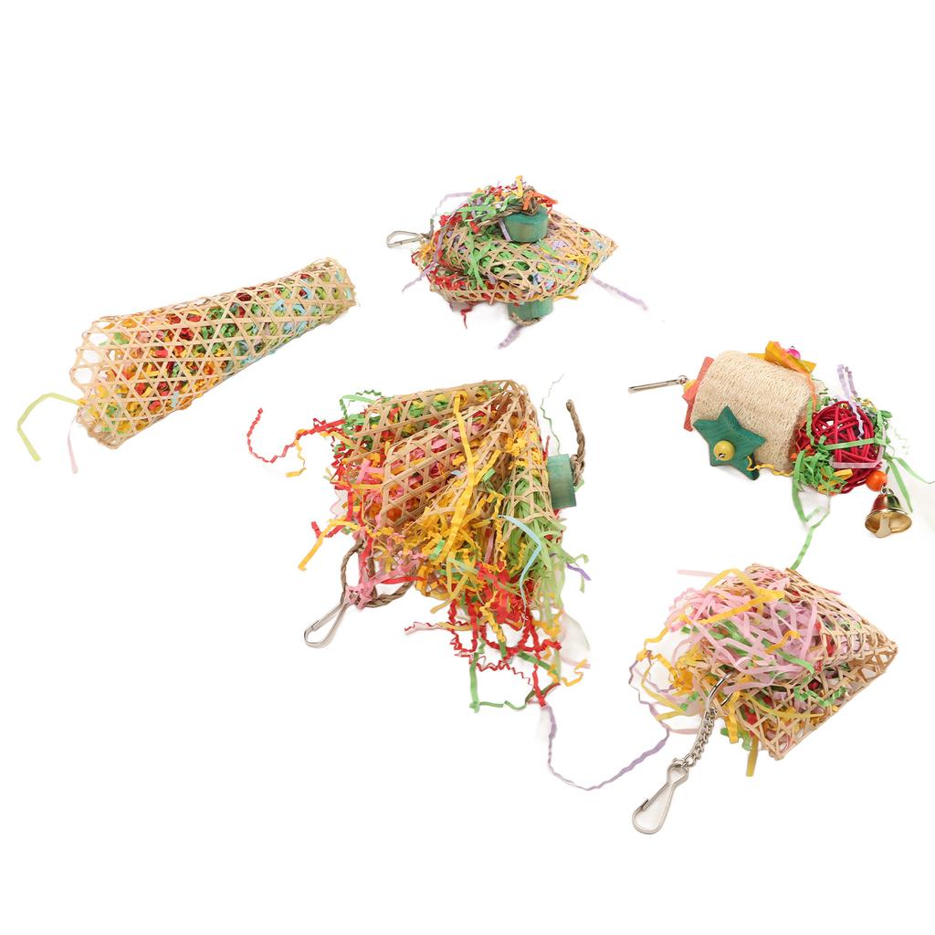 5Pcs Bird Shredder Toys Interesting Safe Hanging Foraging Chewing Toys with Metal Hooks for Travel