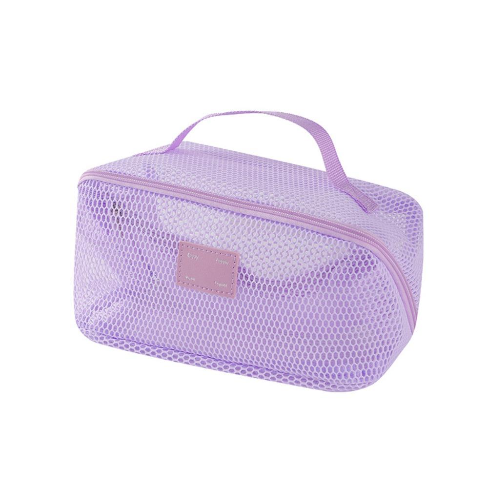 Solid Color Mesh Cosmetic Bag Zipper Toiletry Storage Bag Portable Makeup Pouch  Women/Girls